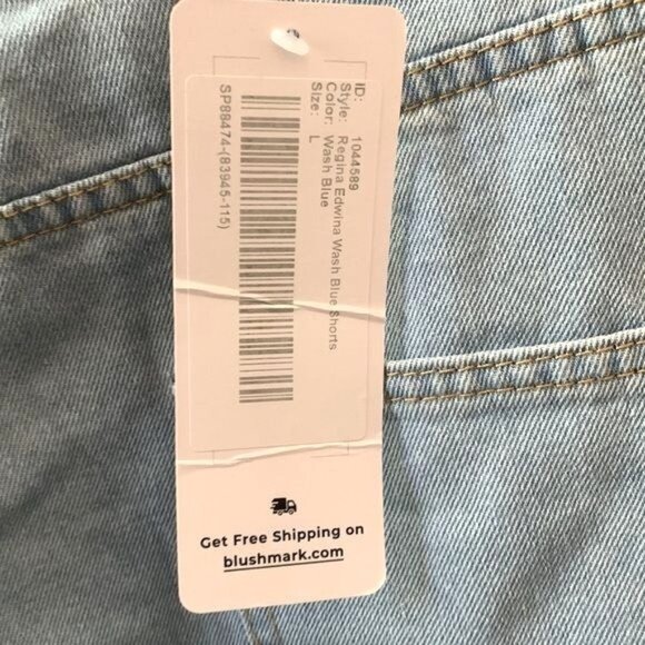 Blush Mark Distressed Light Blue Denim Shorts Ripped Frayed Hem High Waist Jean - Picture 5 of 11